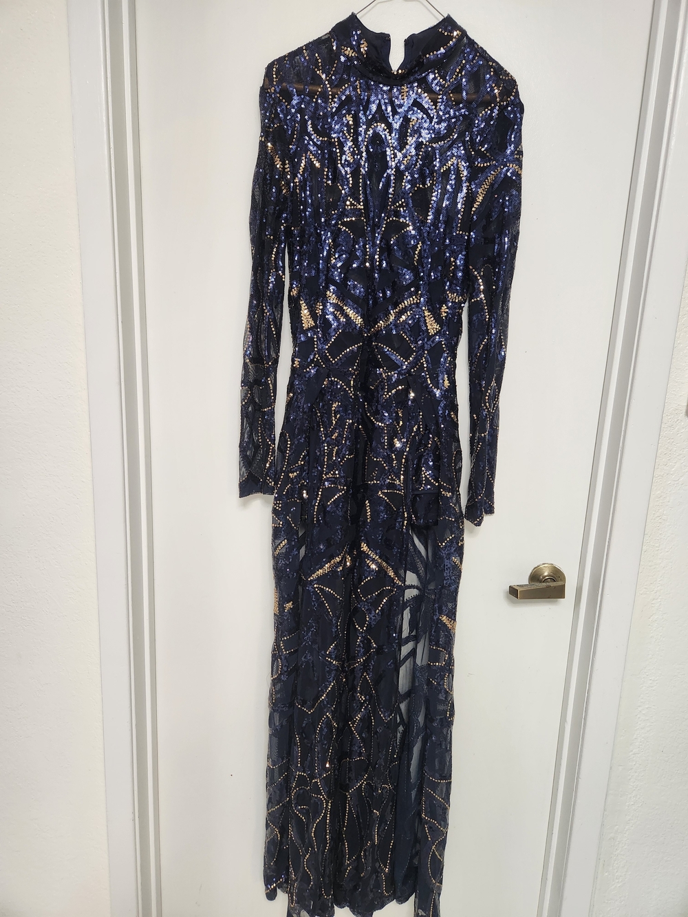 Fashion Nova Navy Sequin Long Sleeve Dress
